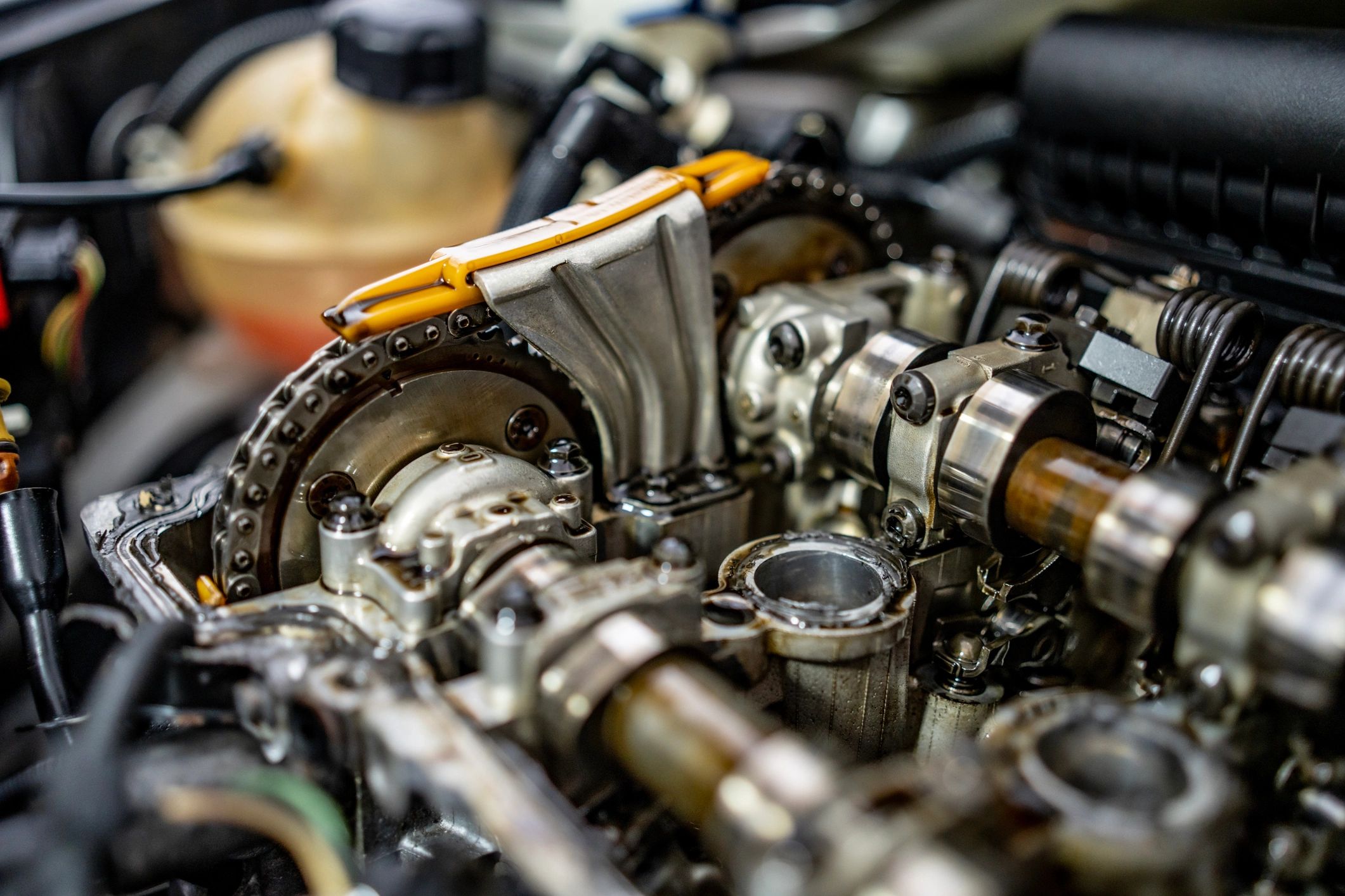 Close-up of car engine components